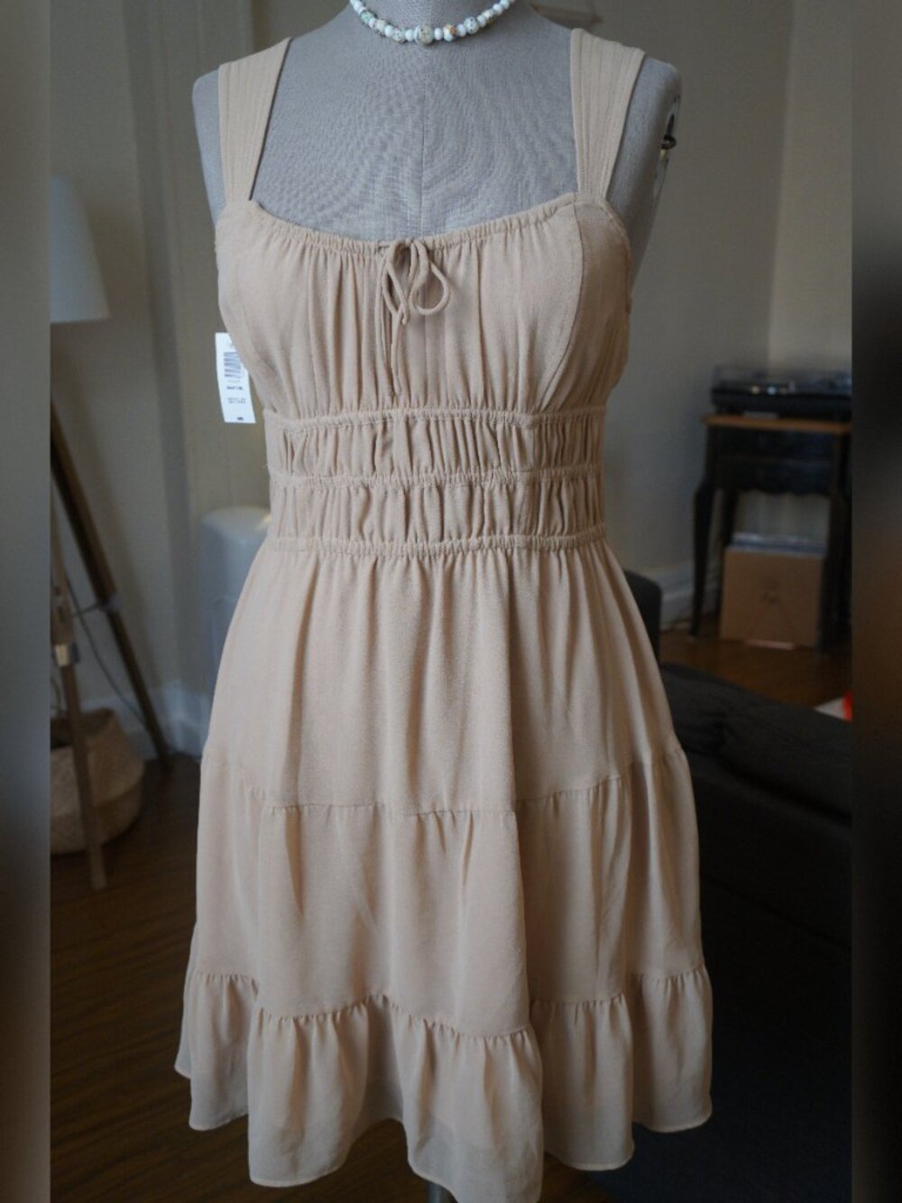 NWT Sunday Best Aritzia Martine Mini Dress in Wicker Tan - Size Medium